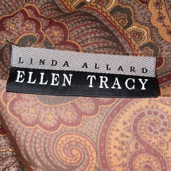 Ellen Tracy Sheer Silk Paisley Button Front Ruffle - Picture 5 of 10